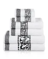 Superior Athens Cotton with Greek Scroll and Floral Pattern Assorted, 6 Piece Bath Towel Set