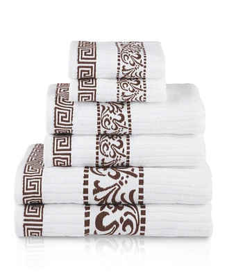Superior Athens Cotton with Greek Scroll and Floral Pattern Assorted, 6 Piece Bath Towel Set