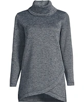 Lands' End Women's Sweater Fleece Tunic Cowl Neck Pullover