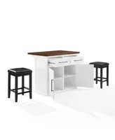 Crosley Furniture Bartlett 42" Wood Top Kitchen Island W/Uph Square Stools