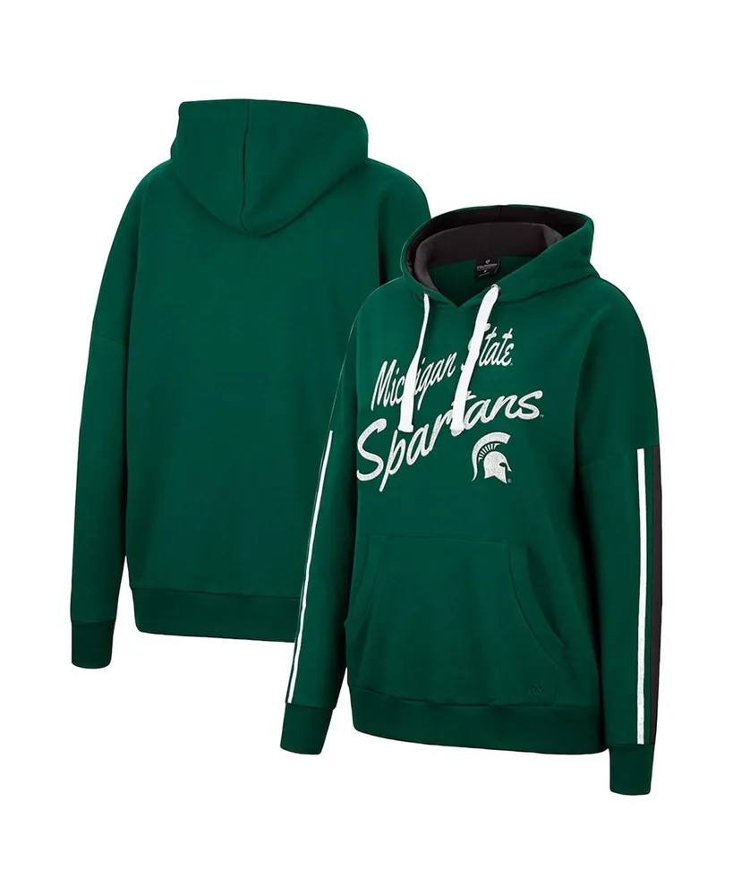 Women's Colosseum Green Michigan State Spartans Serena Oversized Sleeve Striping Pullover Hoodie