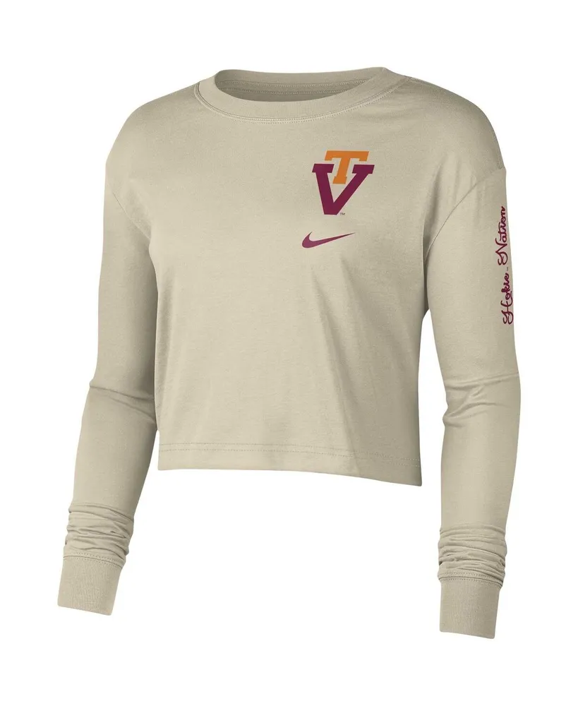 Women's Nike Cream Virginia Tech Hokies Varsity Letter Long Sleeve Crop Top