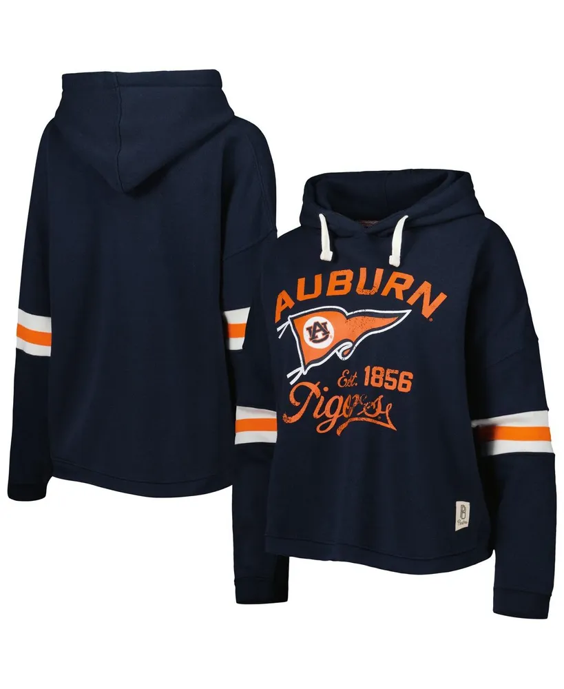 Women's Pressbox Navy Distressed Auburn Tigers Super Pennant Pullover Hoodie