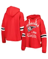 Women's Pressbox Scarlet Distressed Nebraska Huskers Super Pennant Pullover Hoodie