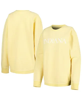 Women's Pressbox Yellow Distressed Indiana Hoosiers Comfy Cord Bar Print Pullover Sweatshirt