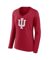 Women's Fanatics Crimson Indiana Hoosiers Evergreen Logo Long Sleeve V-Neck T-shirt