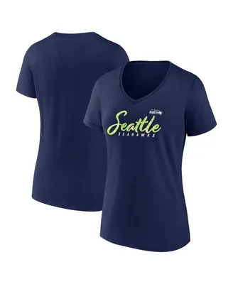 Women's Fanatics College Navy Seattle Seahawks Shine Time V-Neck T-shirt