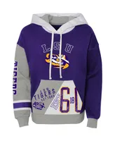 Big Girls Purple Distressed Lsu Tigers True Fan Soft Fleece Pullover Hoodie