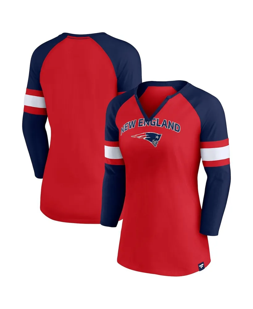 Women's Fanatics Red, Navy New England Patriots Arch Raglan 3/4-Sleeve Notch Neck T-shirt