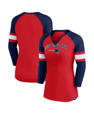 Women's Fanatics Red, Navy New England Patriots Arch Raglan 3/4-Sleeve Notch Neck T-shirt