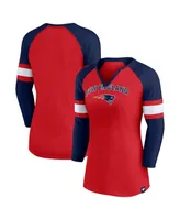 Women's Fanatics Red, Navy New England Patriots Arch Raglan 3/4-Sleeve Notch Neck T-shirt