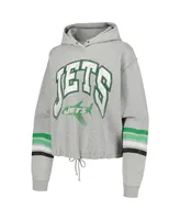 Women's '47 Brand Heather Gray Distressed New York Jets Upland Bennett Pullover Hoodie