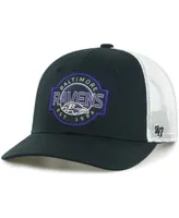 Youth Boys and Girls '47 Brand Black, White Baltimore Ravens Scramble Adjustable Trucker Hat