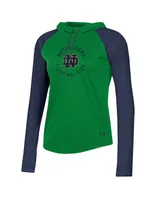 Women's Under Armour Green Notre Dame Fighting Irish Gameday Mesh Performance Raglan Hooded Long Sleeve T-shirt