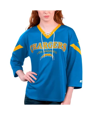 Women's Starter Powder Blue Los Angeles Chargers Rally Lace-Up 3/4 Sleeve T-shirt