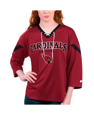 Women's Starter Cardinal Arizona Cardinals Rally Lace-Up 3/4 Sleeve T-shirt
