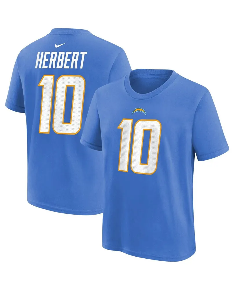 Youth Boys and Girls Nike Justin Herbert Powder Blue Los Angeles Chargers Player Name Number T-shirt