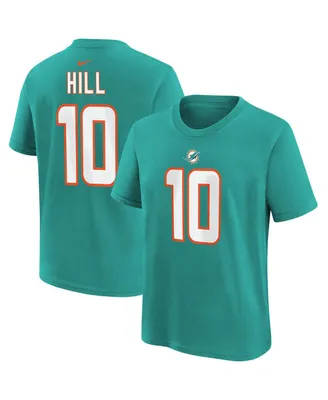 Big Boys Nike Tyreek Hill Aqua Miami Dolphins Player Name and Number T-shirt