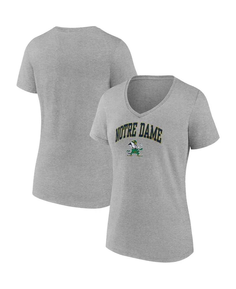 Women's Fanatics Heather Gray Notre Dame Fighting Irish Evergreen Campus V-Neck T-shirt
