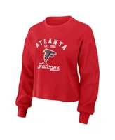 Women's Wear by Erin Andrews Red Distressed Atlanta Falcons Waffle Knit Long Sleeve T-shirt and Shorts Lounge Set