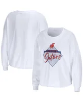 Women's Wear by Erin Andrews White Florida Gators Diamond Long Sleeve Cropped T-shirt