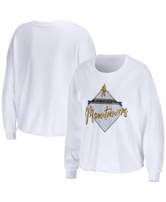 Women's Wear by Erin Andrews White West Virginia Mountaineers Diamond Long Sleeve Cropped T-shirt