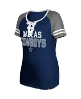 Women's New Era Navy Dallas Cowboys Raglan Lace-Up T-shirt