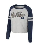 Women's Colosseum Heather Gray Michigan Wolverines I'm Gliding Here Raglan Long Sleeve Cropped T-shirt