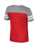 Big Girls Colosseum Cardinal, Heather Gray Arkansas Razorbacks Summer Striped V-Neck T-shirt