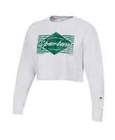 Women's Champion Heather Gray Distressed Michigan State Spartans Reverse Weave Cropped Pullover Sweatshirt