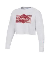 Women's Champion Heather Gray Distressed Oklahoma Sooners Reverse Weave Cropped Pullover Sweatshirt