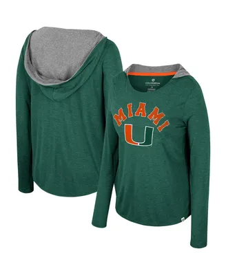 Women's Colosseum Green Miami Hurricanes Distressed Heather Long Sleeve Hoodie T-shirt