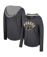 Women's Colosseum Black Purdue Boilermakers Distressed Heather Long Sleeve Hoodie T-shirt