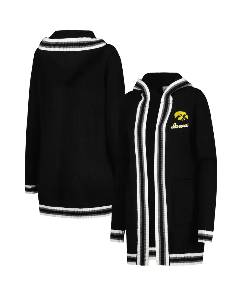 Women's Gameday Couture Black Iowa Hawkeyes One More Round Tri-Blend Striped Hooded Cardigan Sweater