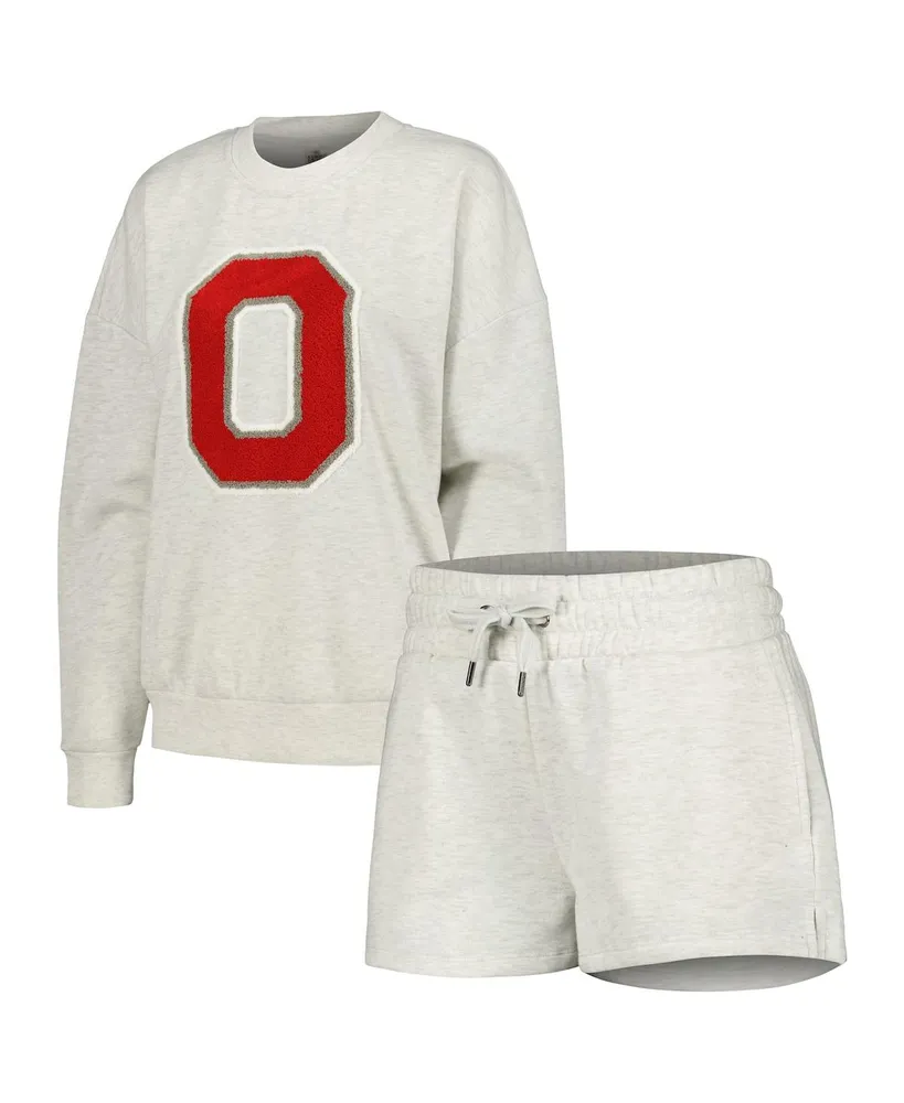 Women's Gameday Couture Ash Ohio State Buckeyes Team Effort Pullover Sweatshirt and Shorts Sleep Set