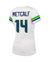 Women's Fanatics Dk Metcalf White Distressed Seattle Seahawks Fashion Player Name and Number V-Neck T-shirt