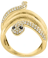 Effy White Diamond (1/2 ct. t.w.) & Black Diamond Accent Snake Ring in 14k Gold