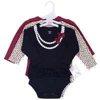 Little Treasure Baby Girls Treasure Cotton Long-Sleeve Bodysuits 3pk, Burgundy Heart Of Gold, 9-12 Months