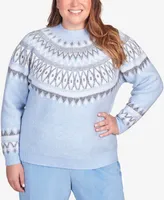 Alfred Dunner Plus Size Swiss Chalet Fair Isle Yoke Mock Neck Sweater