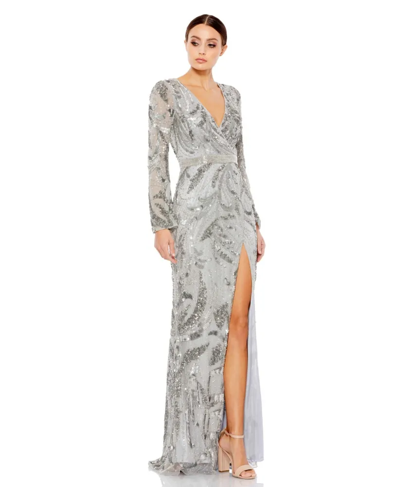 Women's Sequin Wrap Long Sleeve Gown