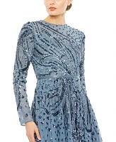 Women's Embellished Illusion High Neck Long Sleeve Dress