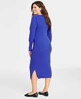 On 34th Women's Square-Neck Rib-Knit Midi Dress, Created for Macy's