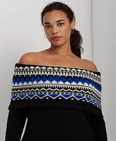 Lauren Ralph Lauren Plus Size Off-The-Shoulder Fair Isle Sweater Dress