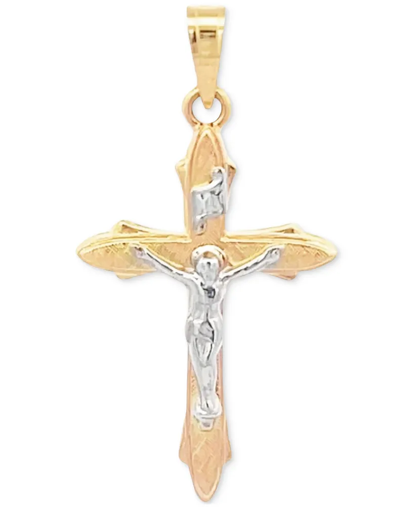 Two Tone Crucifix Charm Pendant in 14K Yellow and White Gold