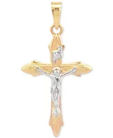 Two Tone Crucifix Charm Pendant in 14K Yellow and White Gold