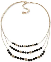 Anne Klein Gold-Tone Pave Fireball & Color Bead Multi-Row Statement Necklace, 16" + 3" extender