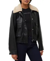 French Connection Women's Faux-Leather Long-Sleeve Coat