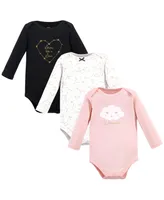 Hudson Baby Girls Cotton Long-Sleeve Bodysuits, Dreamer, 3-Pack