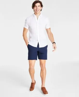 Michael Kors Mens Slim Fit Yarn Dyed Linen Shirt Benjamin Stretch 8 Tech Shorts