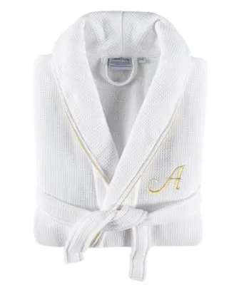 Linum Home Textiles 100 Turkish Cotton Unisex Personalized Waffle Weave Terry Bathrobe With Satin Piped Trim